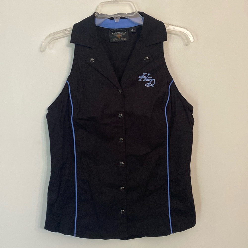 Harley Davidson Motorcycles v-neck snap front sleeveless cotton blend shirt